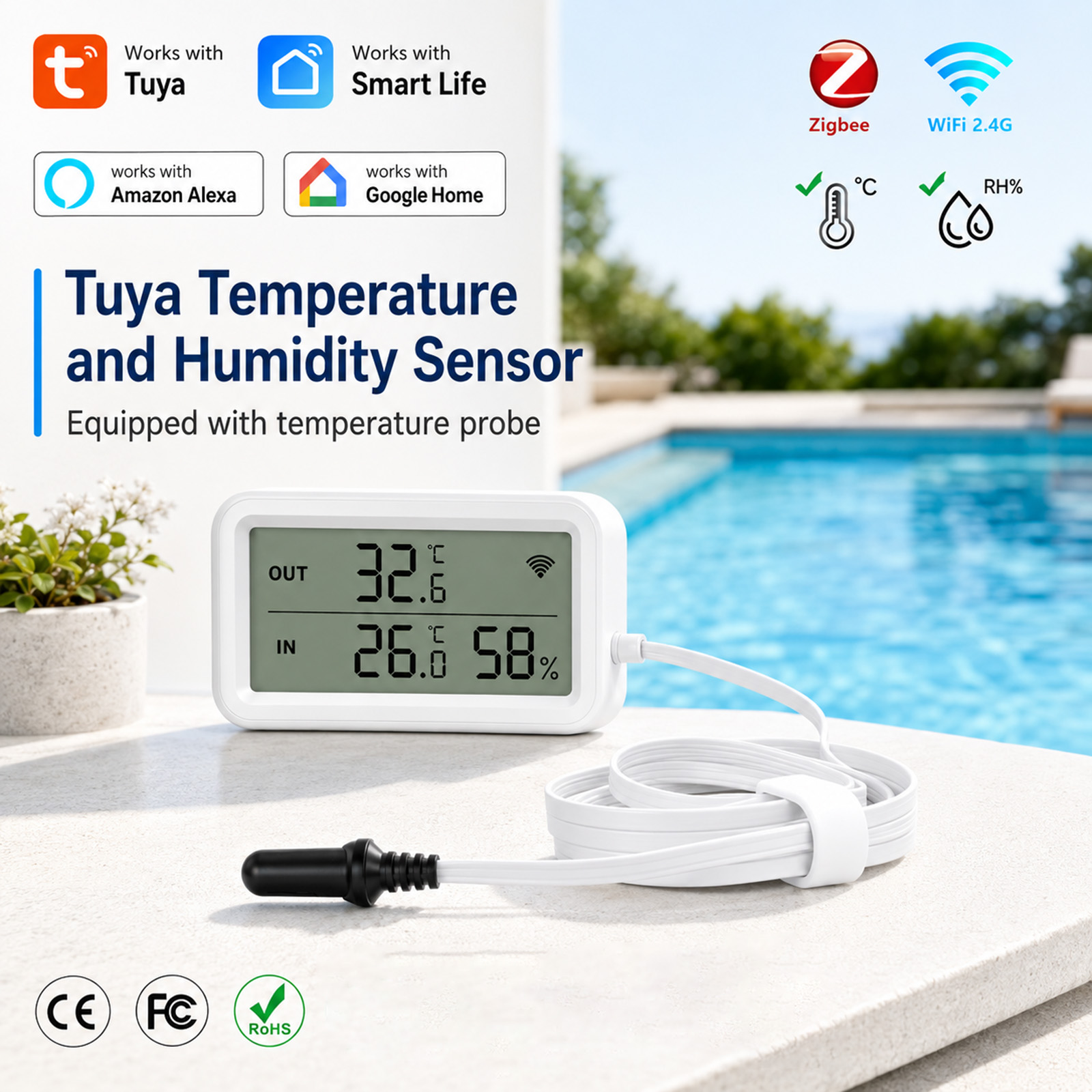 Aquarium Thermometer - External Probe Temperature Humidity Sensor Tuya