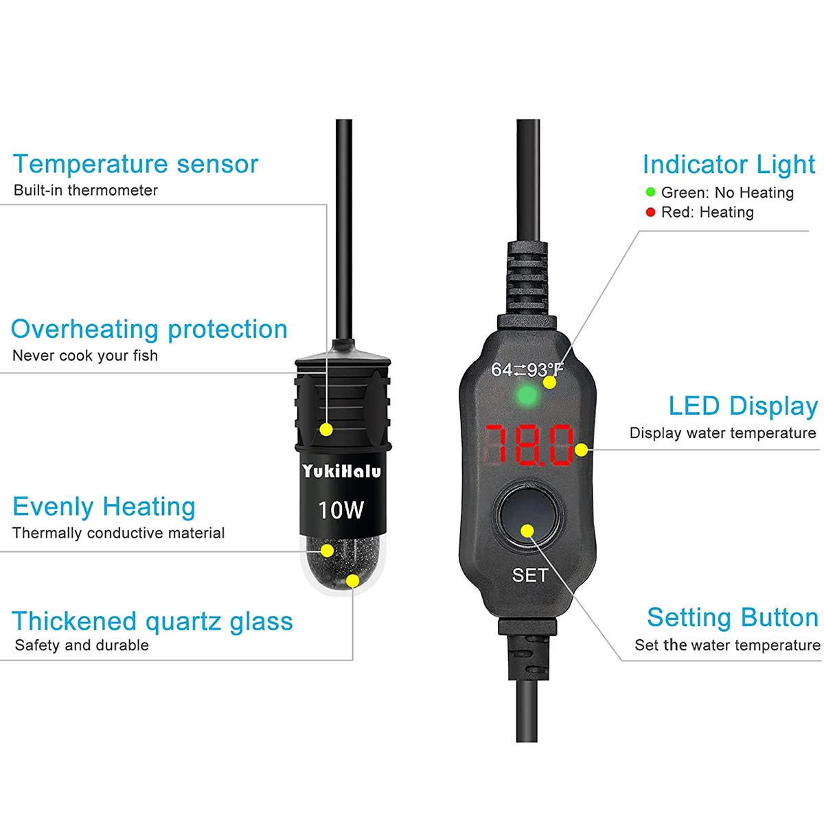 10W Adjustable Aquarium Heater - Aquarium Heater Submersible ulasan dan harga