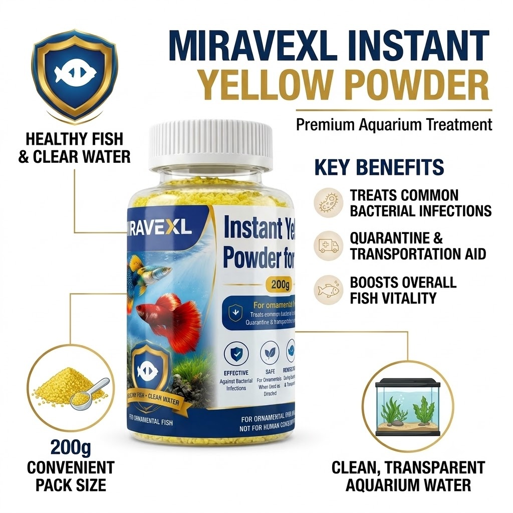 MIRAVEXL Instant Yellow Powder - Aquarium Fish Medicine ulasan dan harga